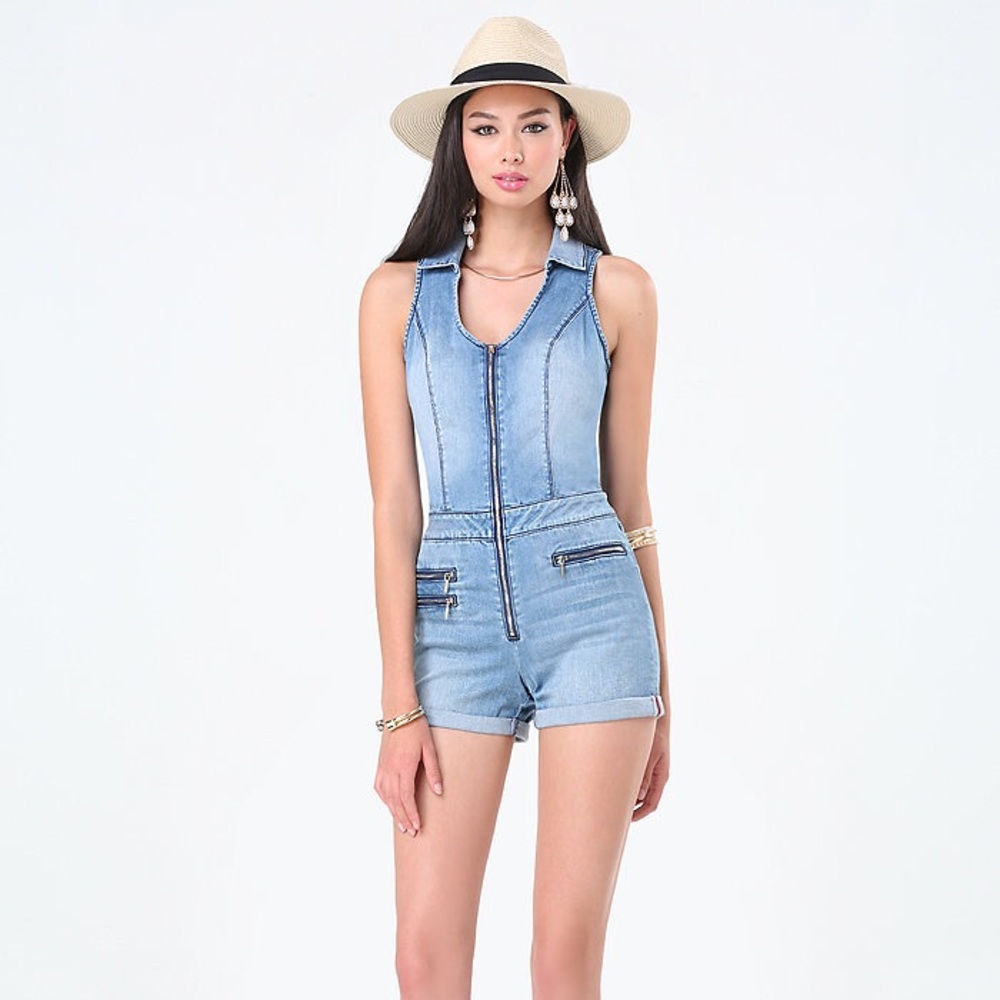 Bebe Multizip Denim Romper